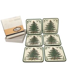 Pimpernel Spode Christmas Tree Coasters Set of 6 Cork Backed Made in England Box